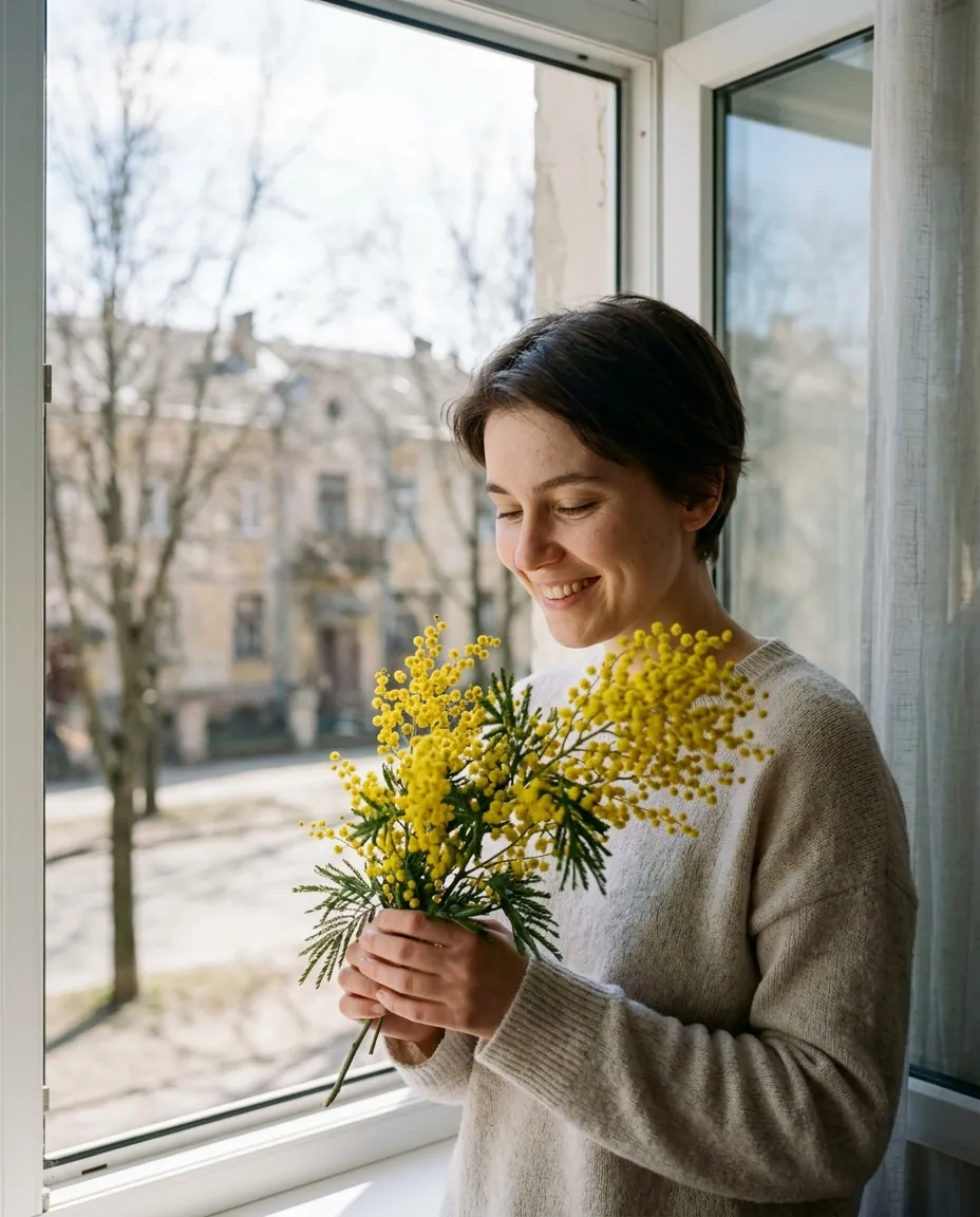 Ветка мимозы — Живой кадр — создать изображение по фото