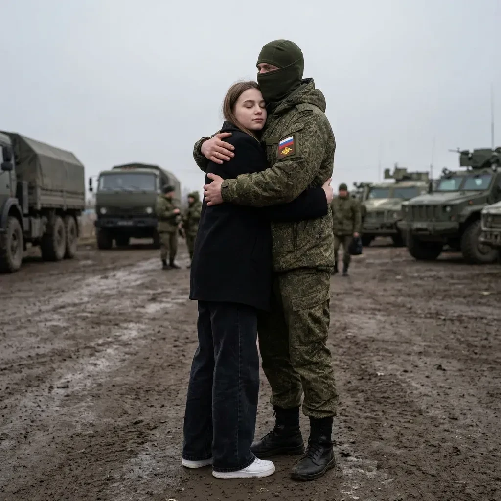Девушка с солдатом — готовый пример ИИ-фотографии